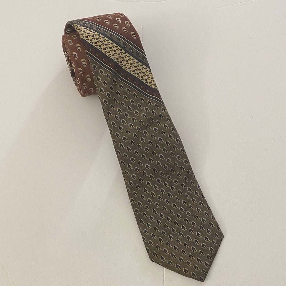 YSL Vintage Yves Saint Laurent Brown and Gold Patterned Tie
